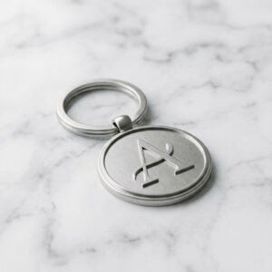 Monogram Keychain in Brushed Silver