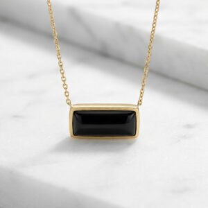 Black Onyx Bar Pendant Necklace