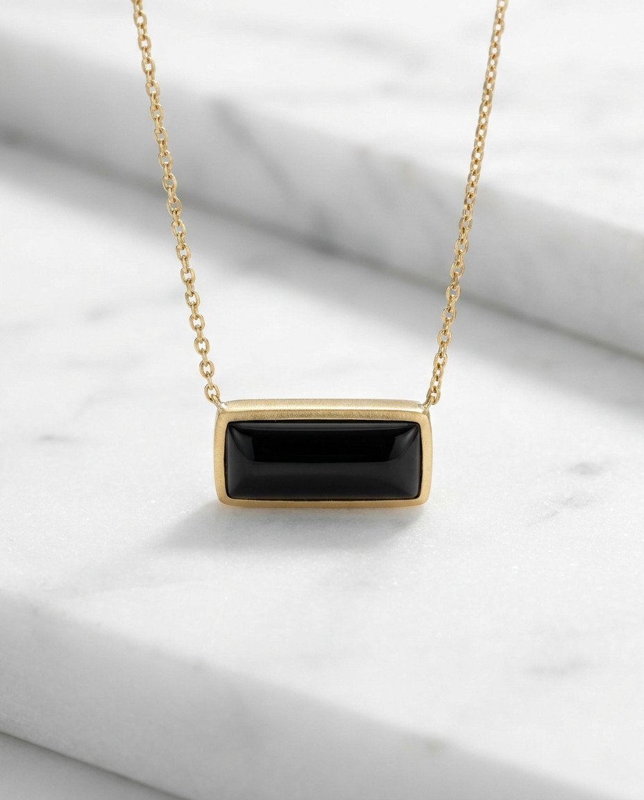 Black Onyx Bar Pendant Necklace