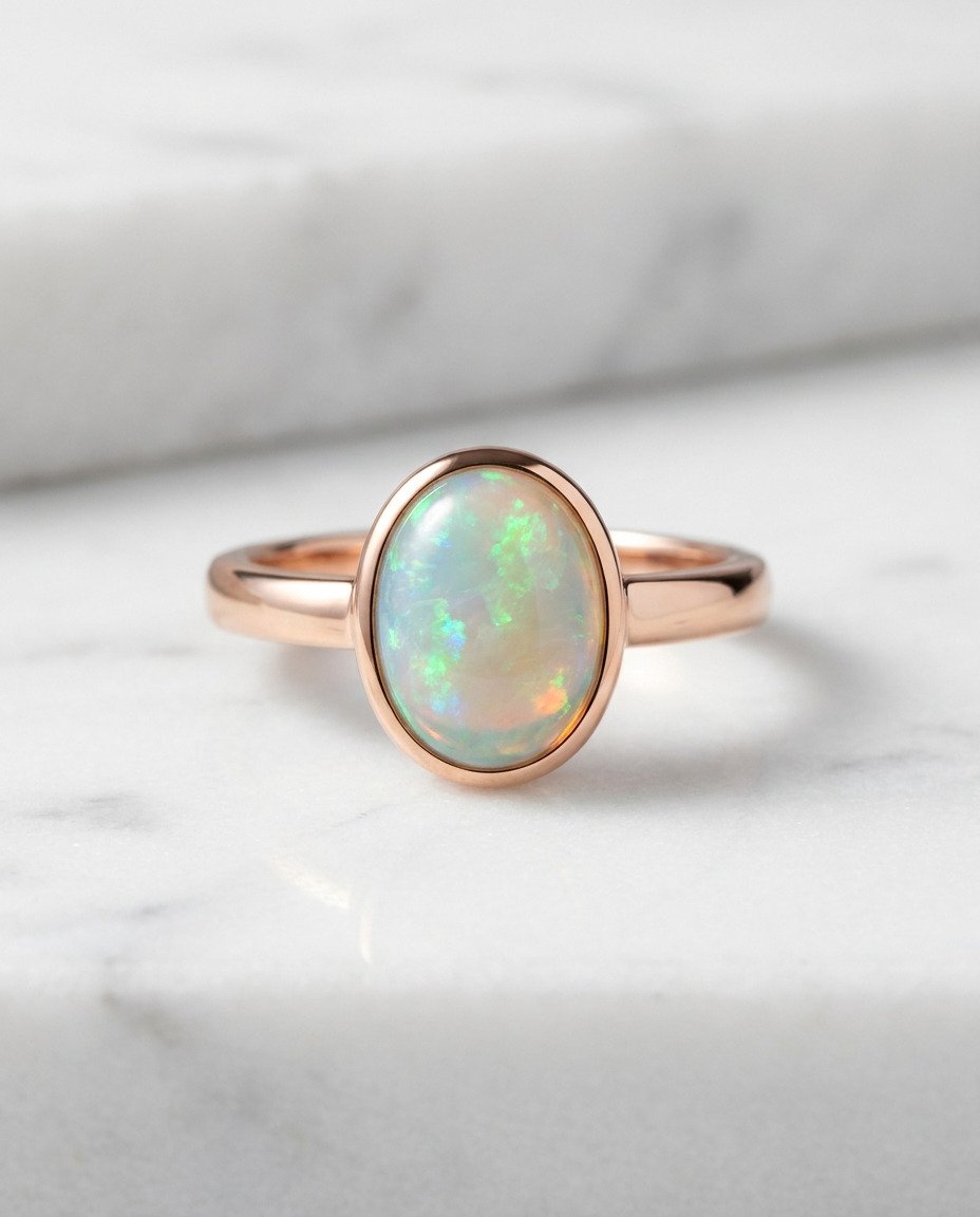 Opal Cabochon Ring in Rose Gold