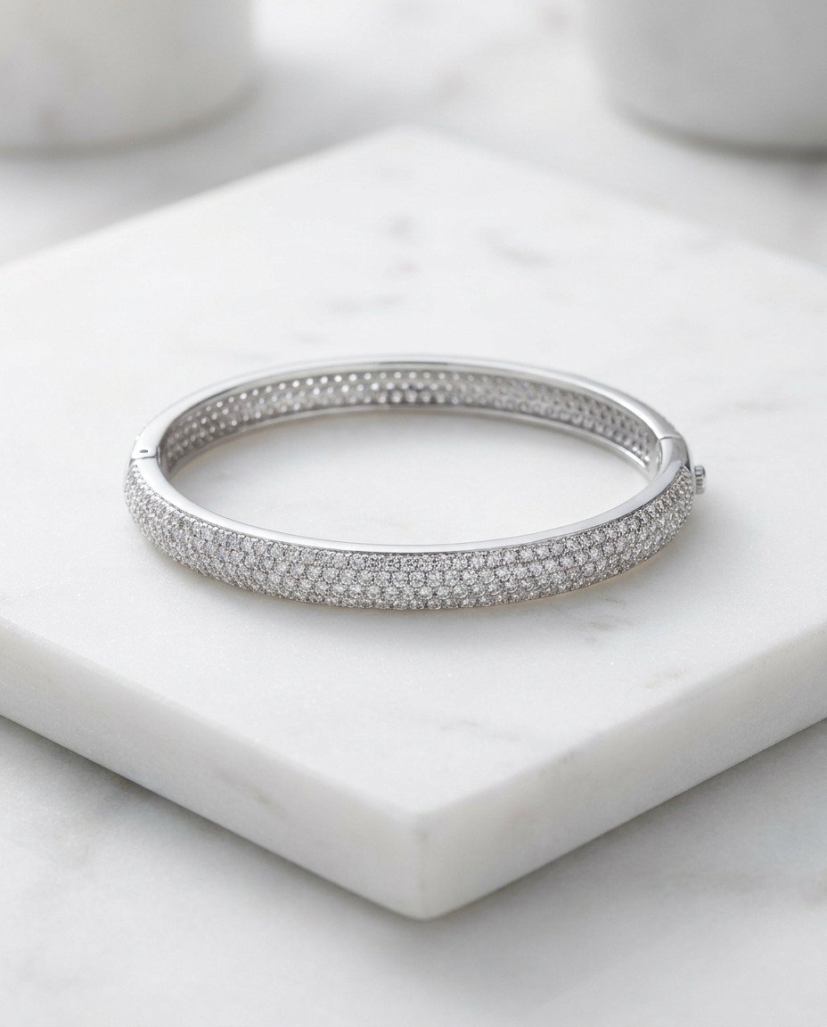Pavé Diamond-Look Hinged Bangle