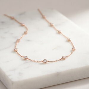 Rose Gold Cubic Zirconia Station Necklace