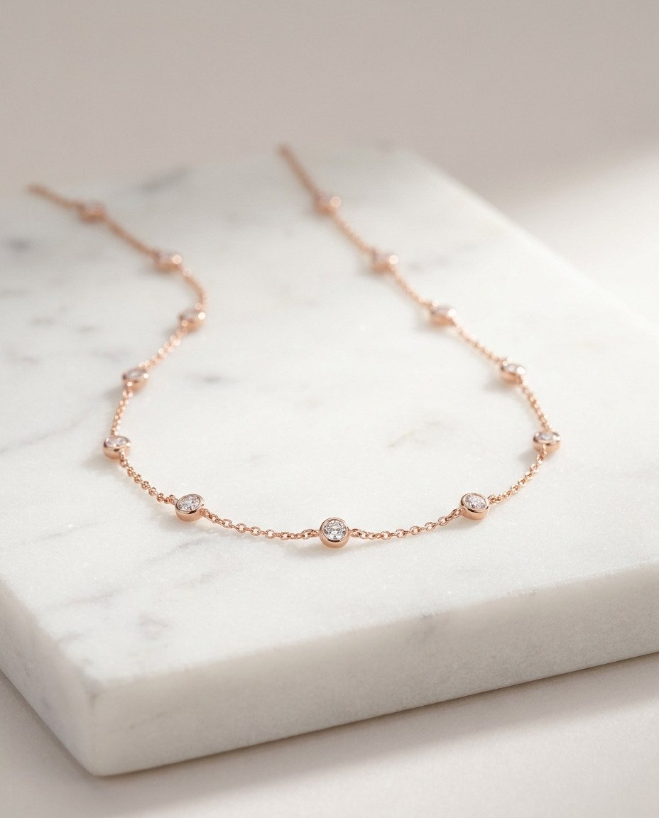 Rose Gold Cubic Zirconia Station Necklace