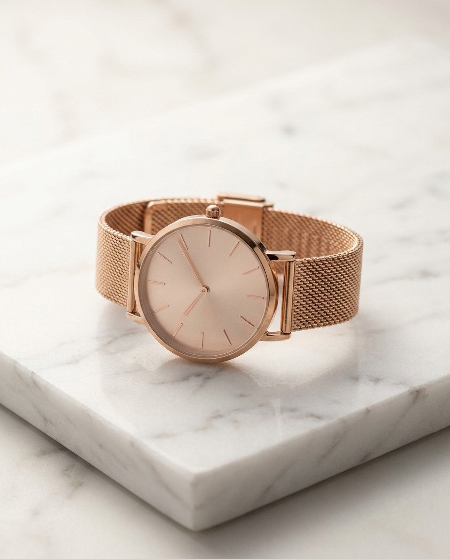 Rose Gold Mesh Band Watch