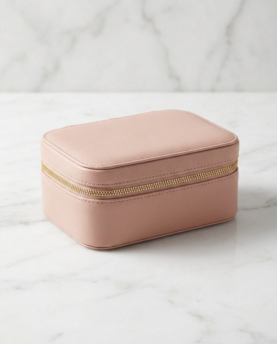 Travel Jewelry Case in Blush Leather