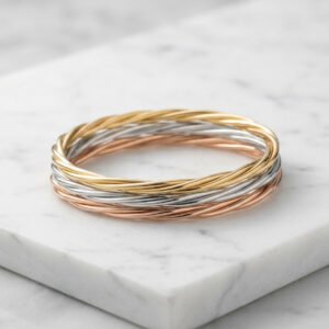 Twisted Bangle Set in Mixed Metals