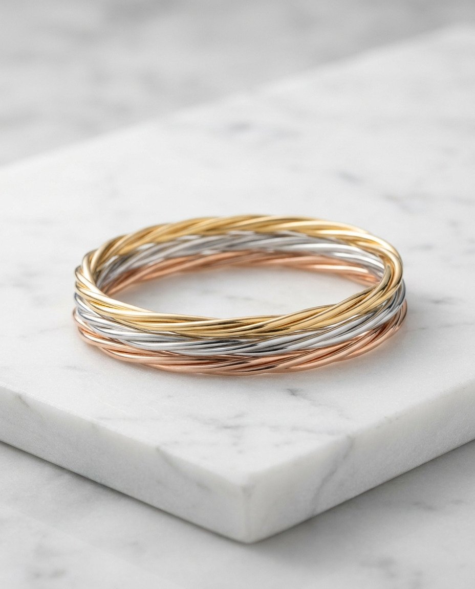 Twisted Bangle Set in Mixed Metals